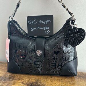 New Juicy Couture Starry Nights Hobo Shoulder Bag Black Silver Heart Charm